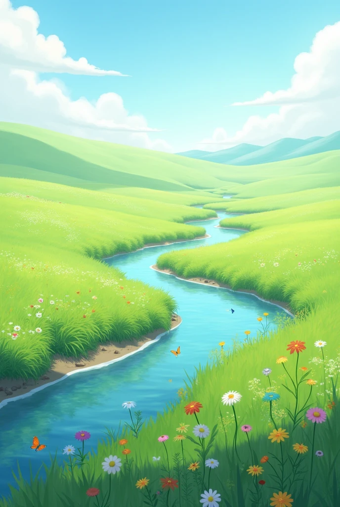 I want to make a 10 second video of a large meadow with a stream