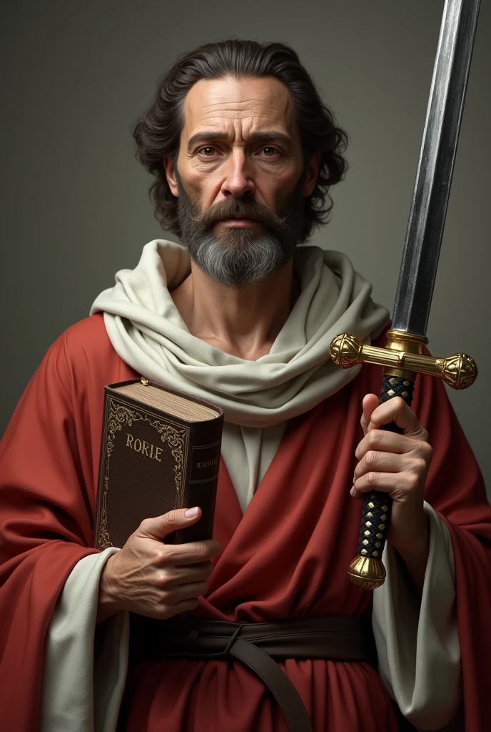 You can create a realistic image of Saint Bartholomew the Apostle, with its characteristic implements: Bible and sword