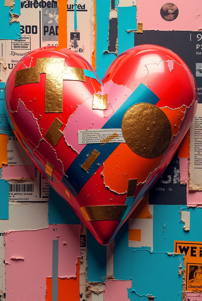 80s magazine collage style heart shaped icon