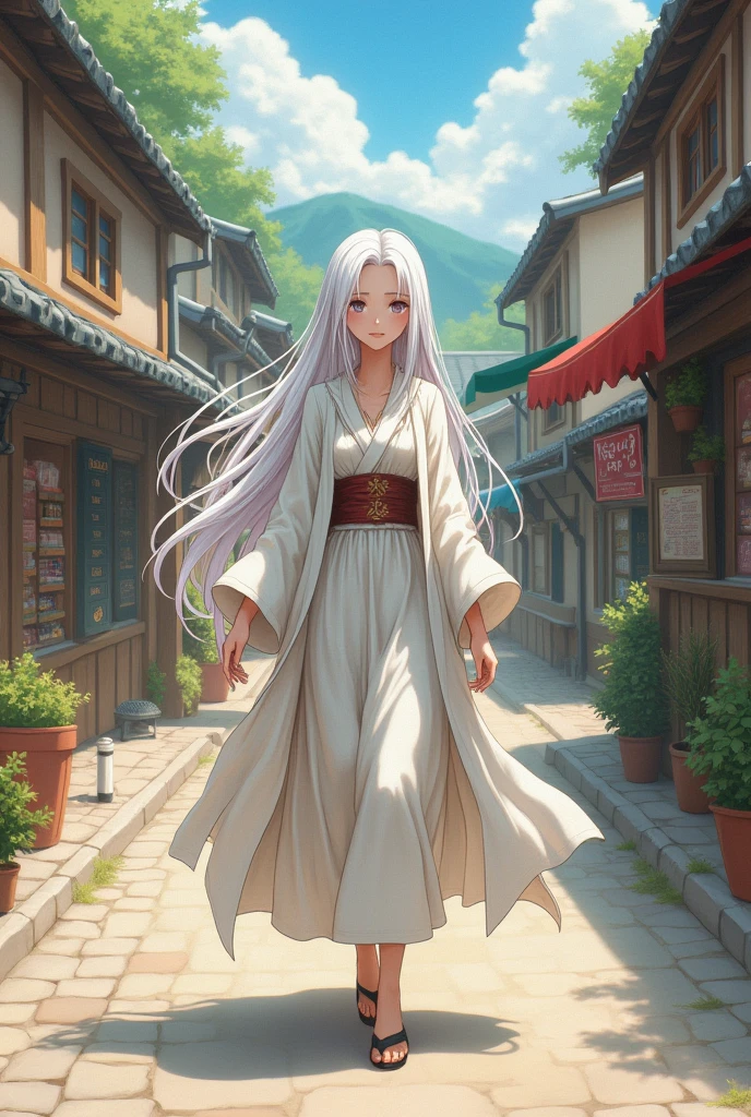 A white-haired female mage who decided to walk around the village in normal clothes., anime version