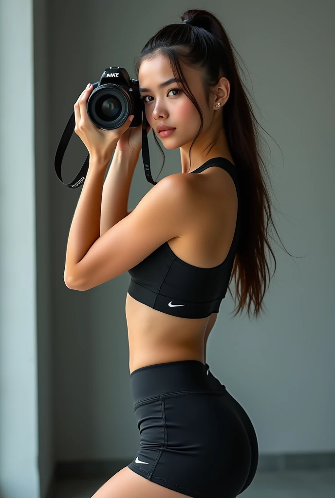 Sexy teen taking photos on her Nike pro