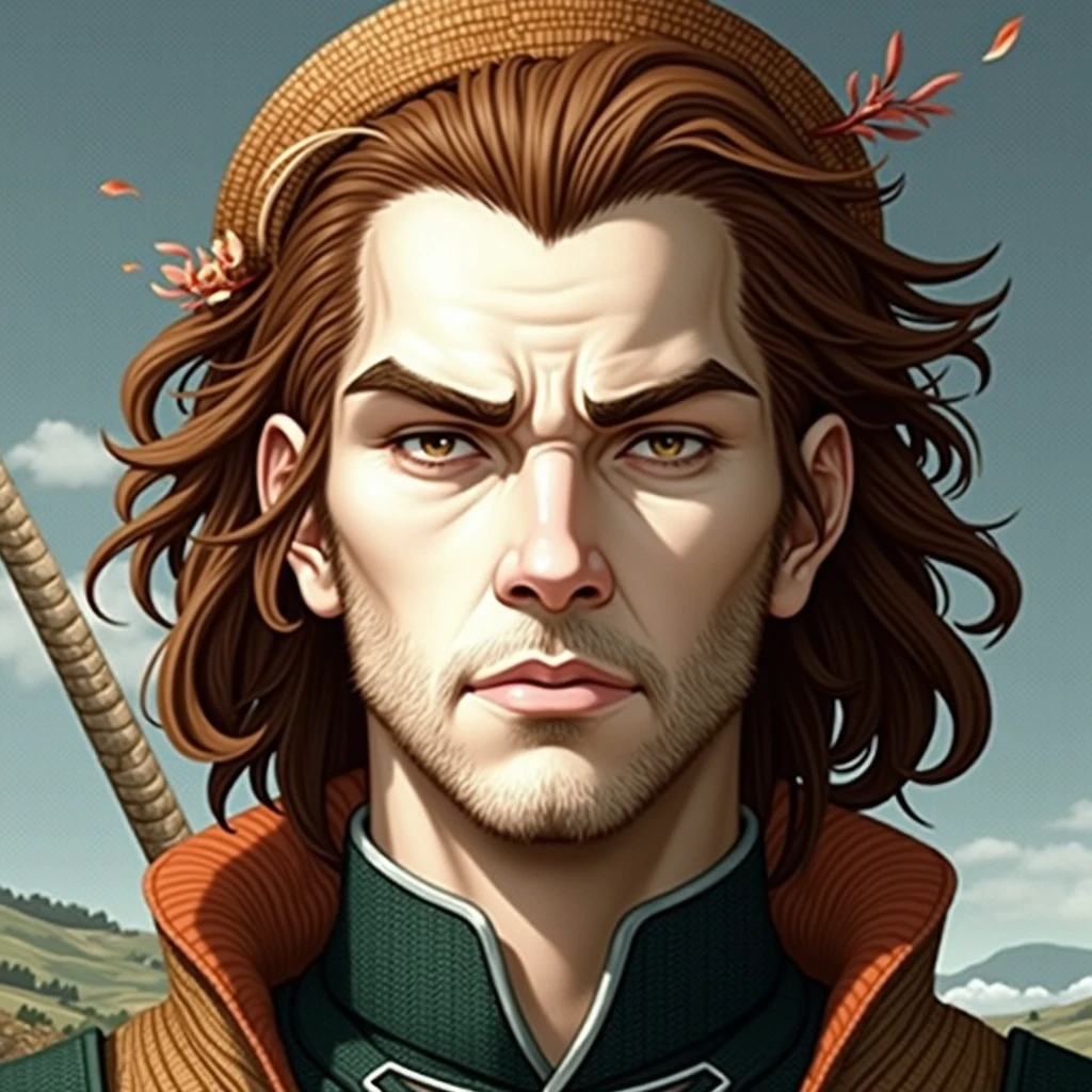 Wandering samurai with straw hat