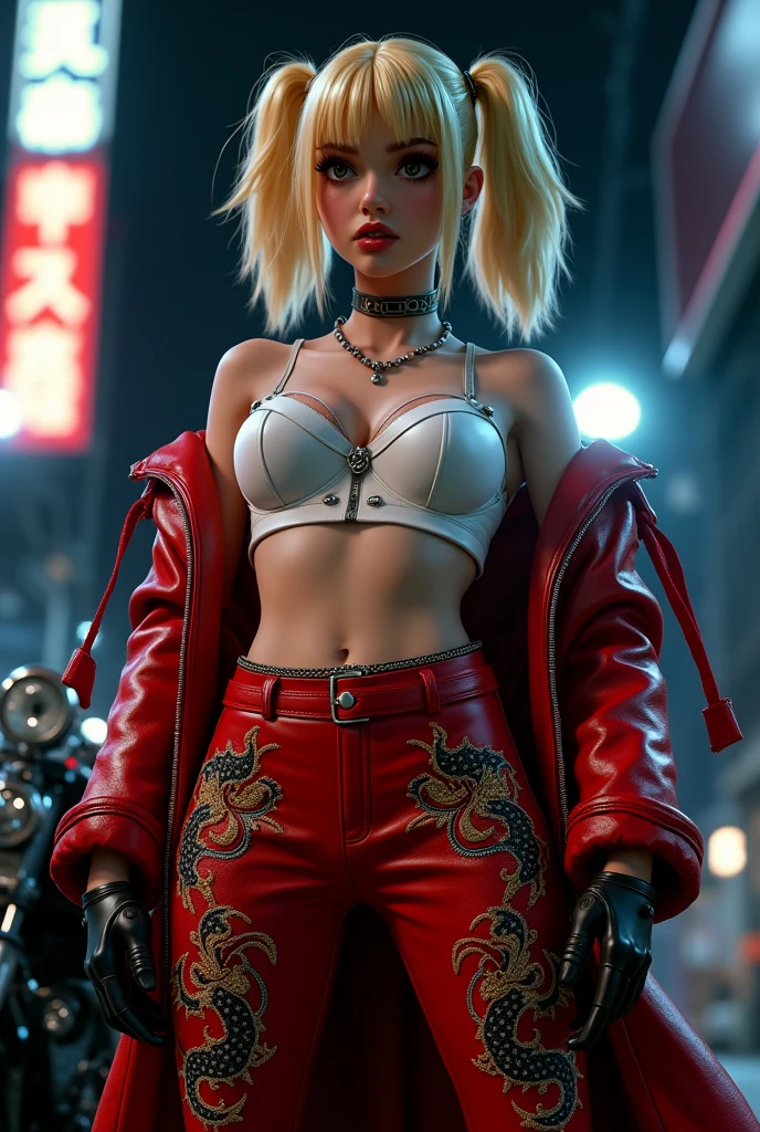 unreal-engine:1.4,Ultra-realistic K CG, Fotorrealista:1.4, Skin texture:1.4, masterpiece:1.4,cyber punk style,Beautiful woman in hat,cowboys,long white hair、Yellow cyberpunk-style shorts, Red pantyhose , The miniskirt is blue, pele bronzeada