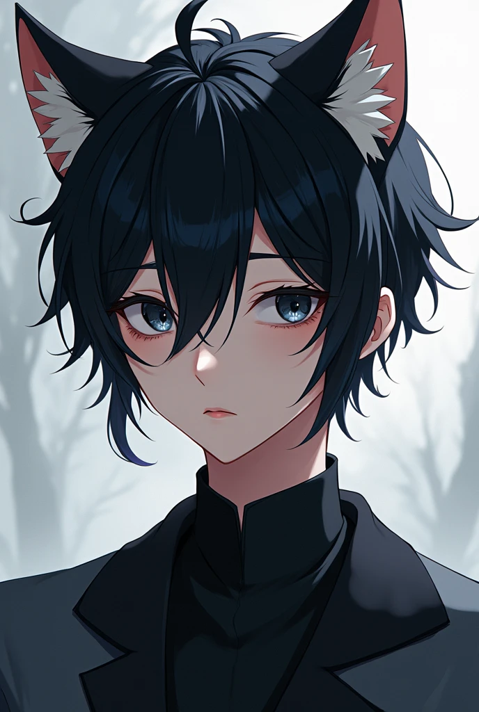 Anime boy with cat ears and black eye
And black hair