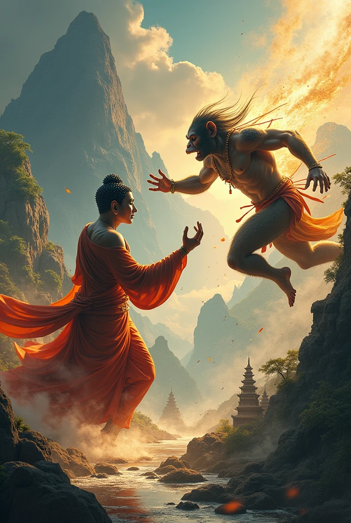 Buddha fight to hanuman