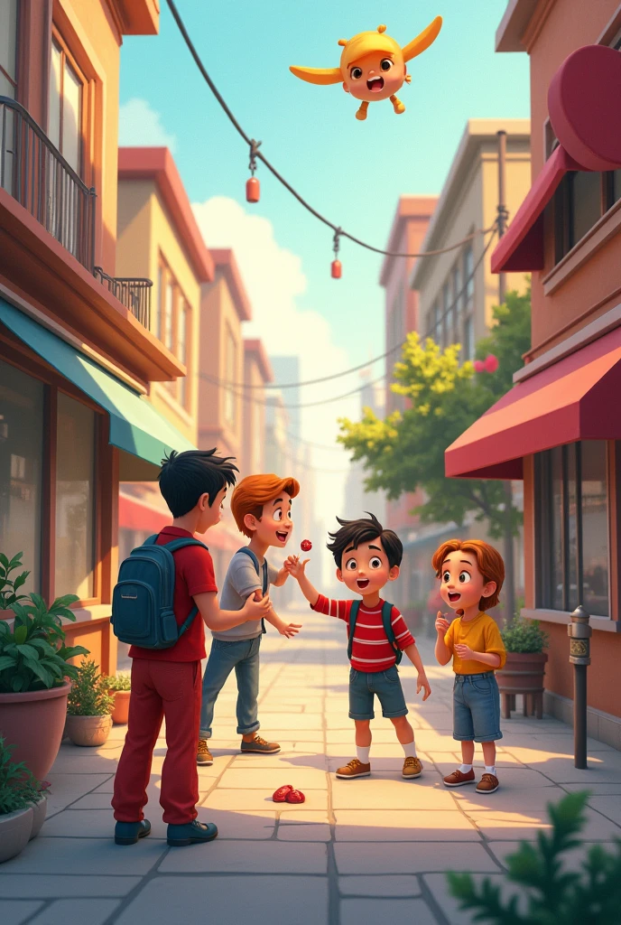A Pixar-style drawing about the 3 steps of first aid: protect, warn and rescue the injured