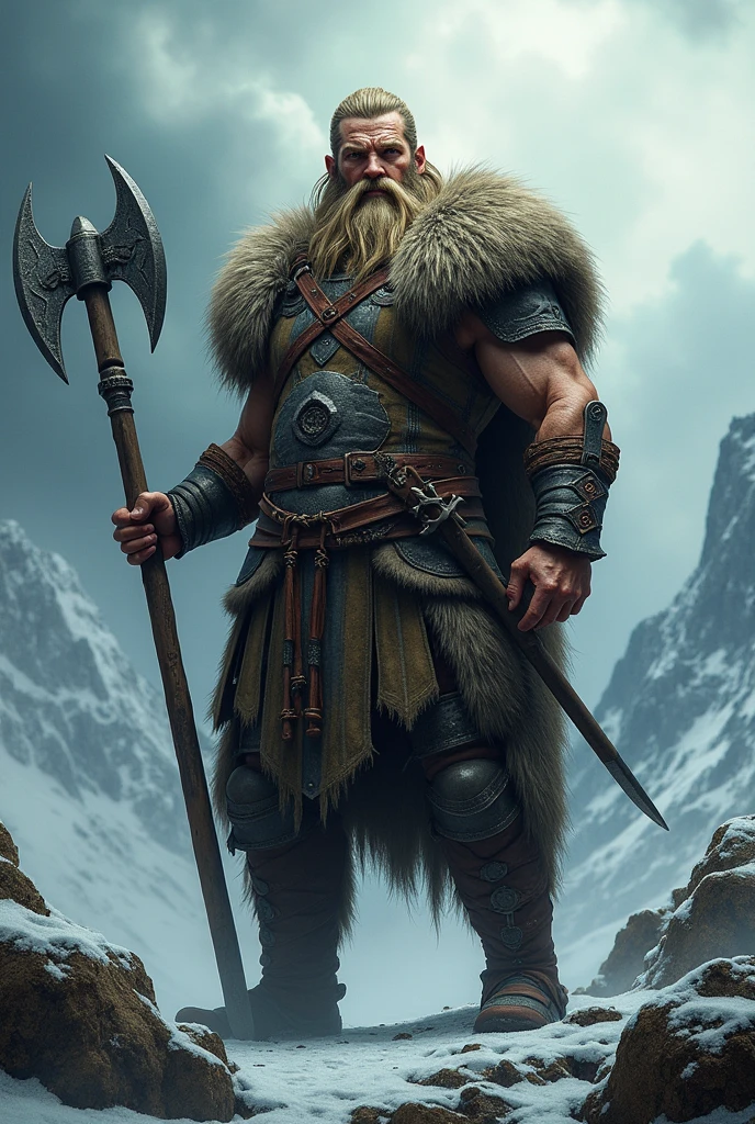 a viking with an axe in his hand