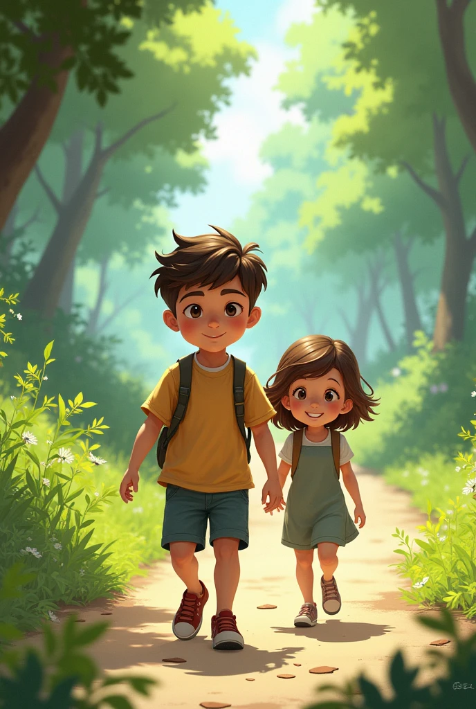 A boy is going and girl is follow by going boy



