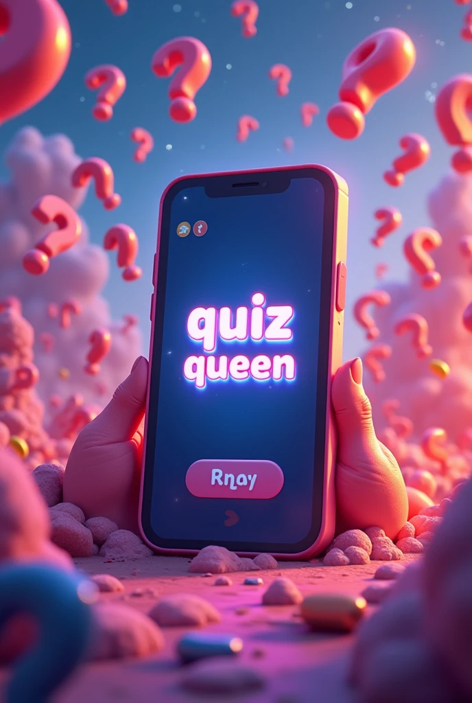 Profile picture for my new YouTube account QuizQueen. You have to recognize a mobile phone as well as a crown and question mark. You should be able to see possible answers. Better style please. You should realize that it is a quiz where you have to decide for something. realistic style. Even more question marks and options and possible answers. There should be a YouTube channel on the phone with the channel “Quiz_Queen 👑❓👑“