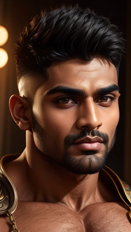 Indian Gurjar man with big shinning eyes big lips wide jawline beautiful hunk face spiky black hairstyle