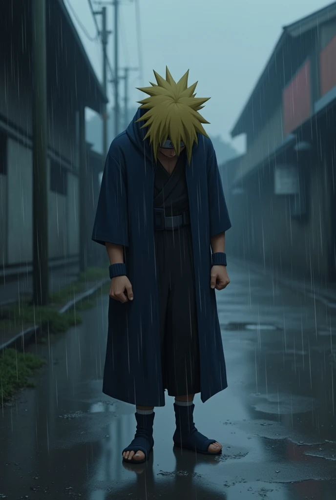 Character in naruto sad,under the rain
