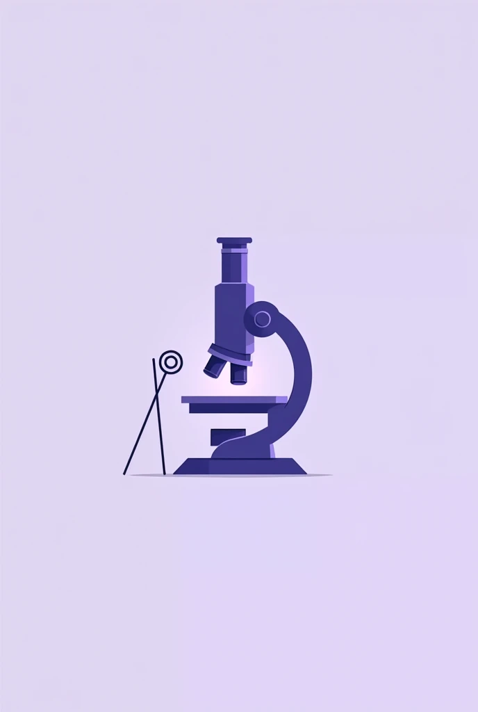 Create a logo that represents a microscope with a rod of asclepius (Symbol of medicine) leaning beside him. It is important to be in lilac and white colors..