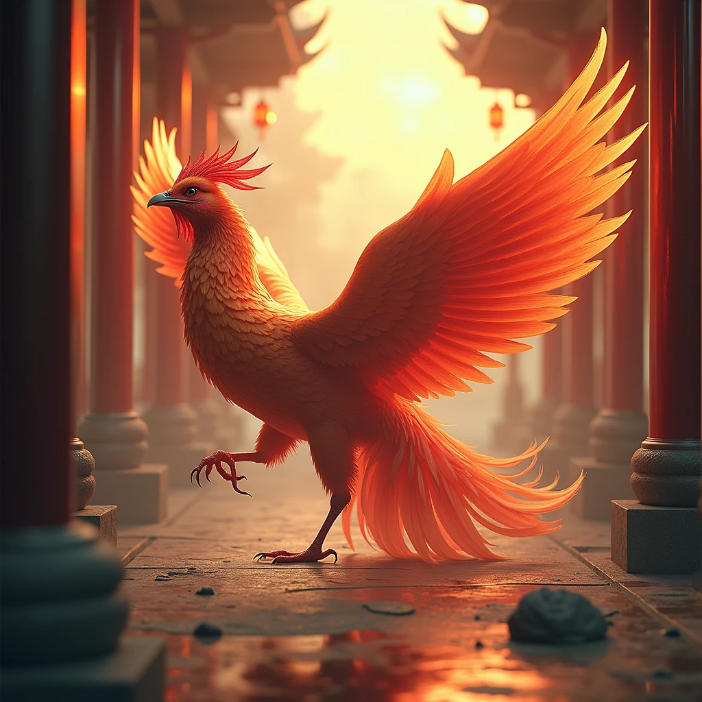 Create a work that showcases the inheritance of Phoenix culture, reflecting the historical status and influence of Phoenix in Chinese culture. Beautiful cinematic lighting, surreal, color graded, dynamic movement, captivating chiaroscuro, full body, award-winning, cinematic still, emotional, vignette, dynamic, vivid, (masterpiece, best quality, photorealistic, Professional, perfect composition, very aesthetic, absurdres, ultra-detailed, intricate details:1.3)