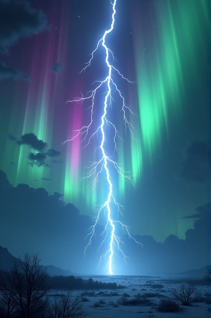 A lightning bolt in the sky aurora