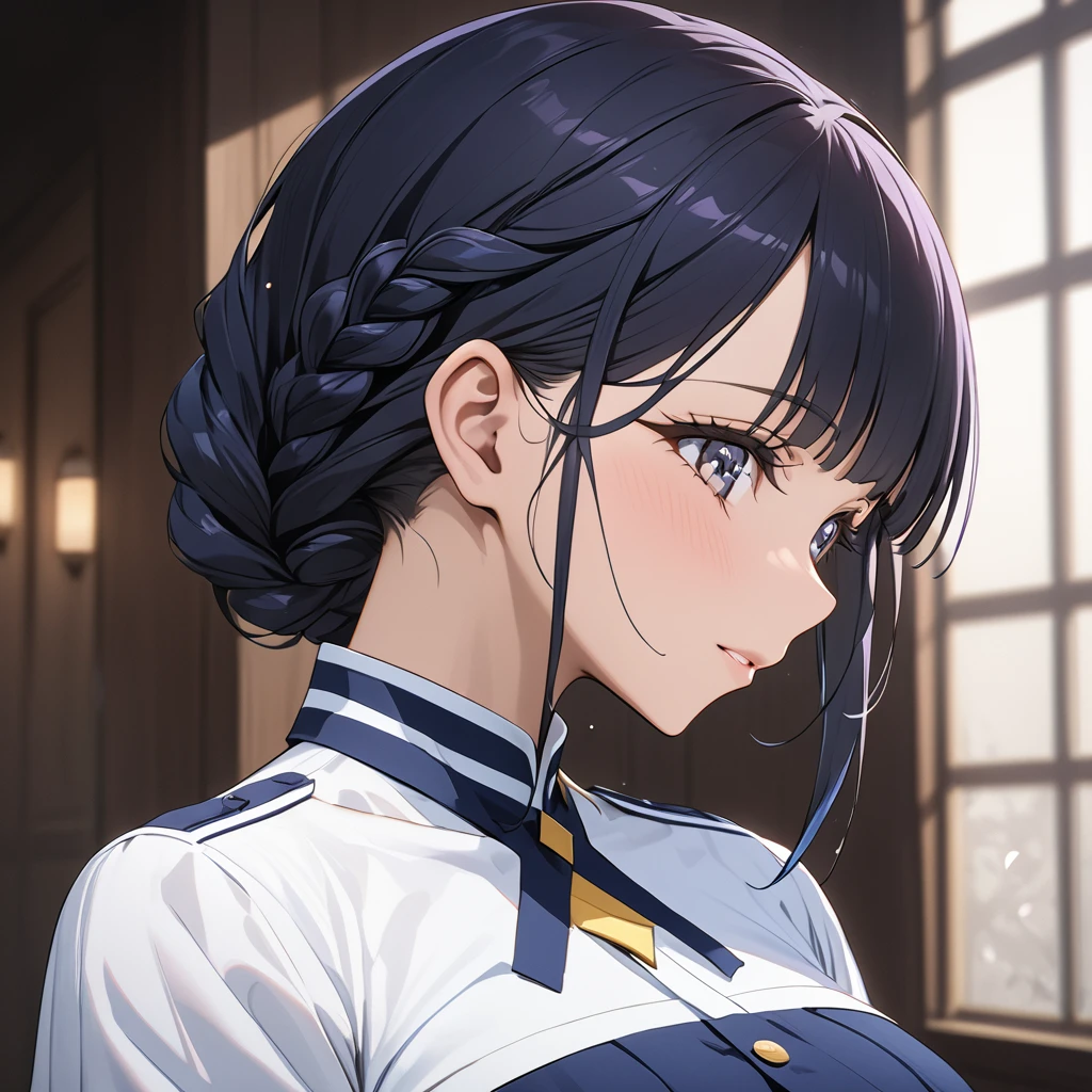 ((Highest quality)), ((masterpiece)), (detailed), (Perfect Face)、The woman is Reika Aoki, with short hair, finely braided and slicked back in Ghana braids.