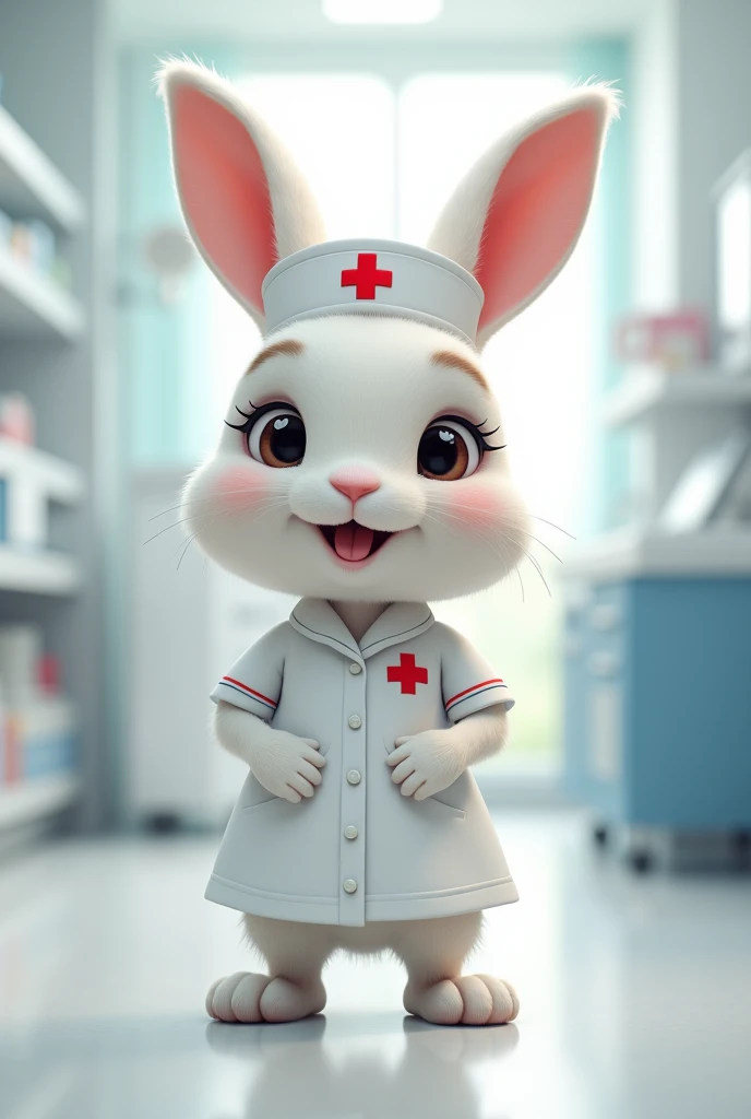 A rabbit wearing a nurse uniform 