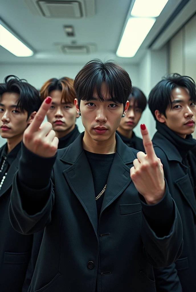 Korean kpop
Handsome men middle finger
