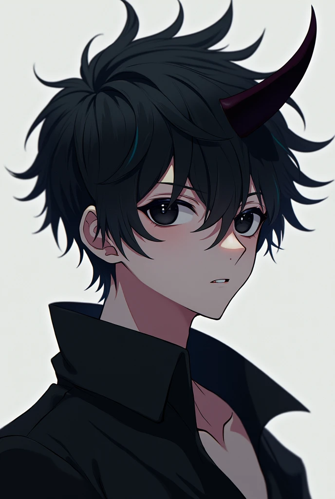 Anime boy with horn and black eye
And black hair