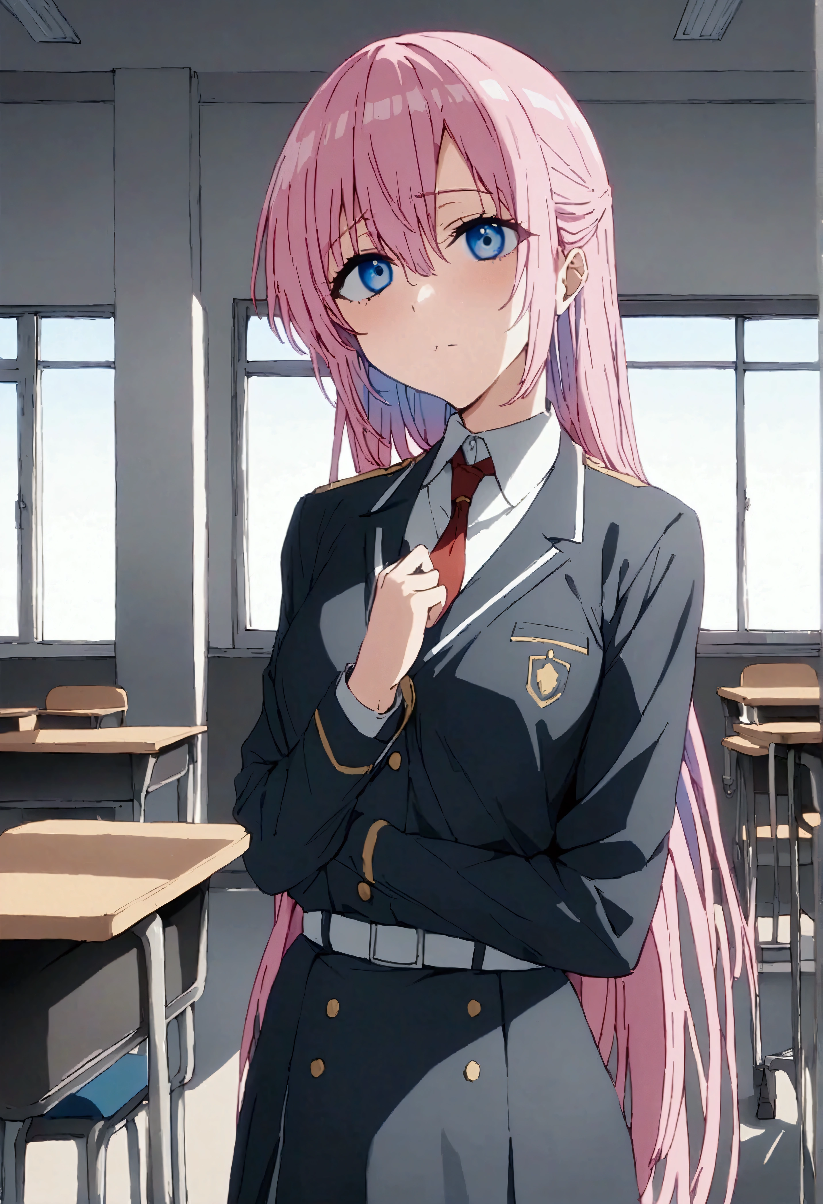 NSFW,masterpiece,Highest quality,High resolution,Very detailed,Shikimori-san\(可愛いだけじゃないShikimori-san\),Pink Hair、Long Hair、blue eyes、Hair between the eyes、bangs,uniform,School,classroom