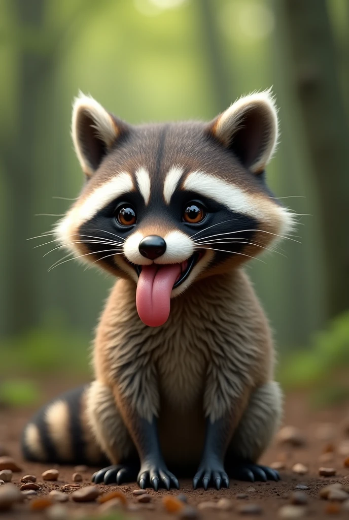 Raccoon sticking out a forked tongue 