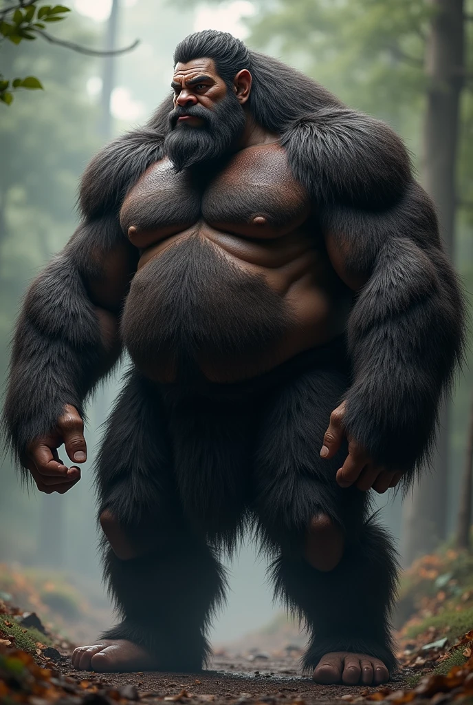 Hairy man with a fat but muscular body, super hairy