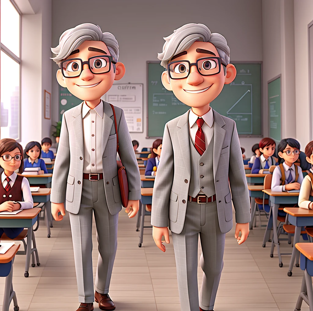 Gray-haired Professor, glasses and suit, Classroom Background