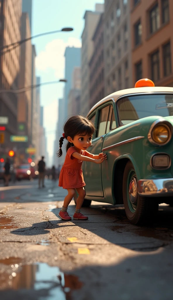 A girl hit by a car , pixar style, cinematic, masterpiece, high-aesthetic