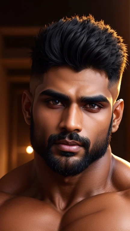 Indian Gurjar man with big shinning eyes big lips wide jawline beautiful hunk face spiky black hairstyle 