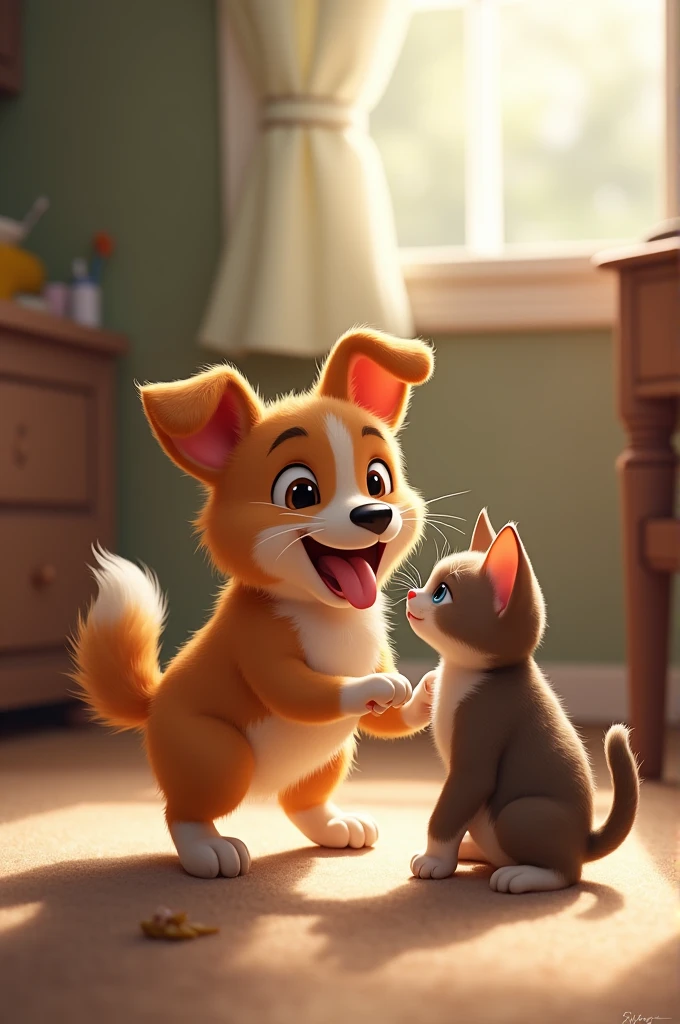 A dog with a cat