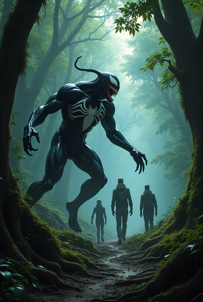 Venom is helping people lost in the forest.
