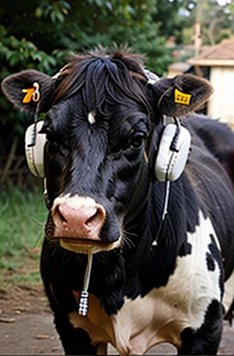 Cow with headphones