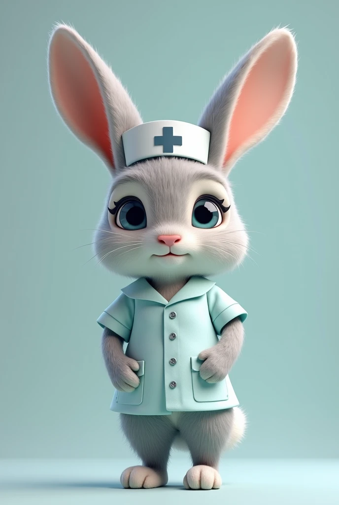 An anthrophomorphic rabbit wearing a nurse uniform, realistic style