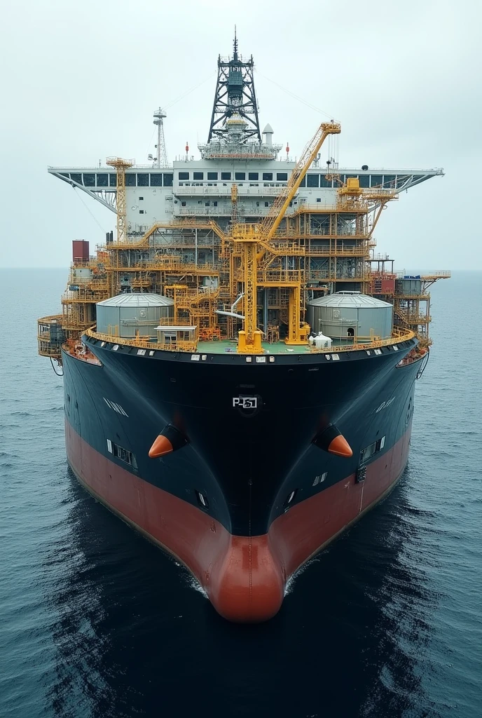 Oil platform type FPSO ship written P-62 not sideways. Show only above the side waterline