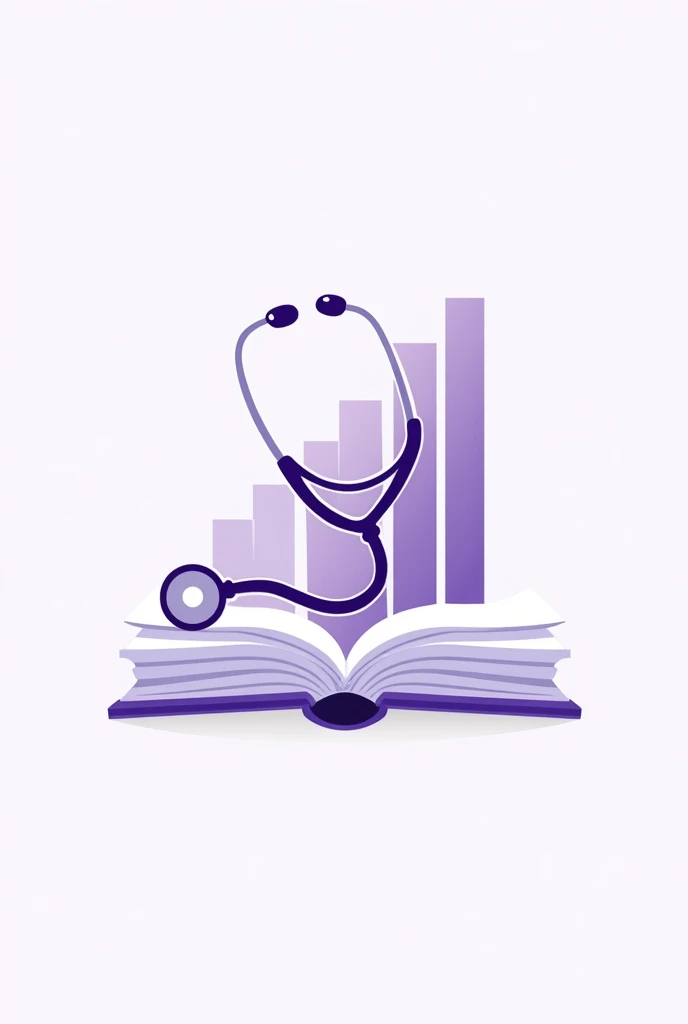 Create a logo so that it represents an open book in the center, with a bow-shaped stethoscope on it. Coming out of the pages of the book, there is a bar graph that increases in size. It is important to be in lilac and white..