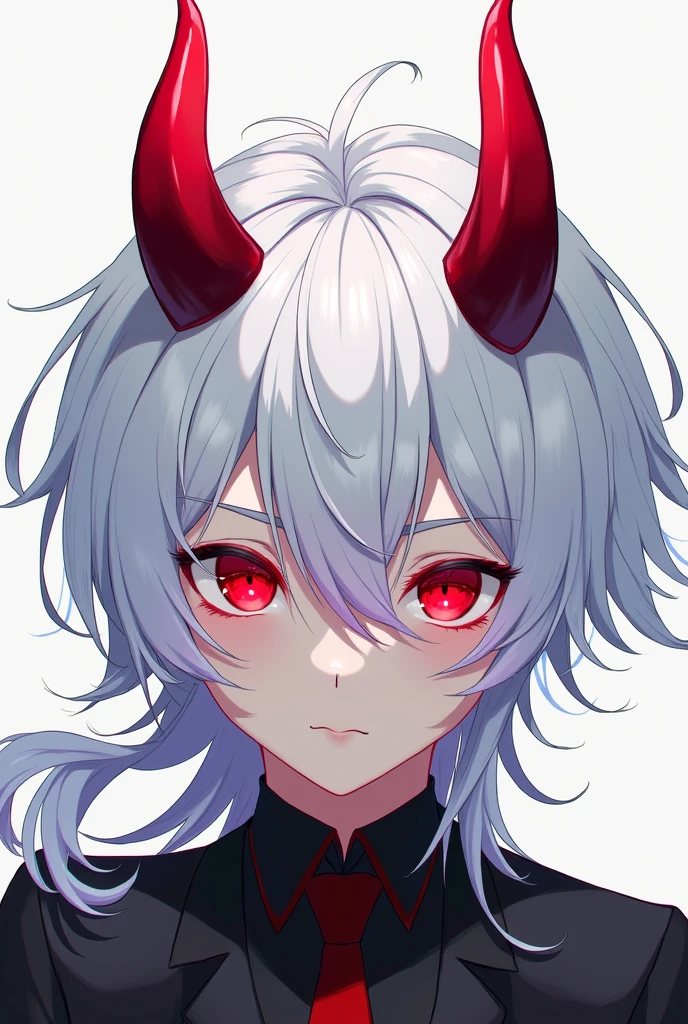 Anime boy with two red horn and red eye
And white hair