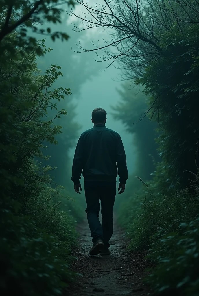Video of a man walking and the bushes moving behind him