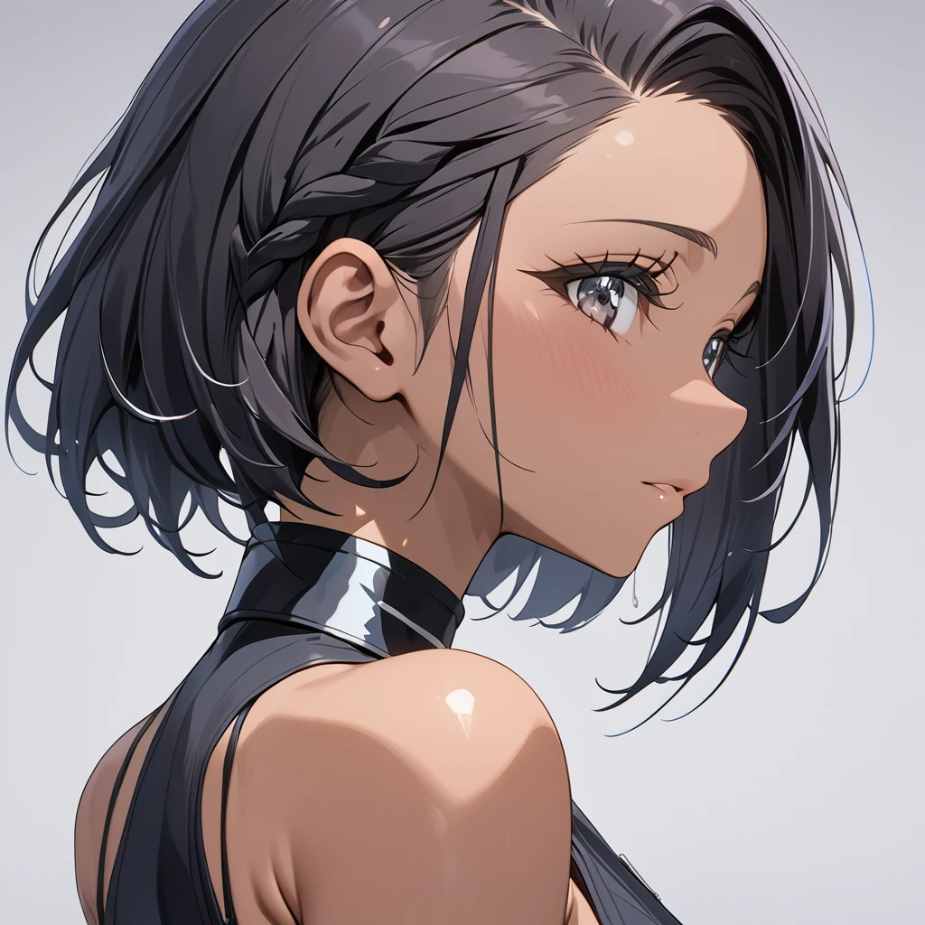 ((Highest quality)), ((masterpiece)), (detailed), (Perfect Face)、The woman is Reika Aoki, a black woman with dark skin and short hair, braided into small braids and slicked back.