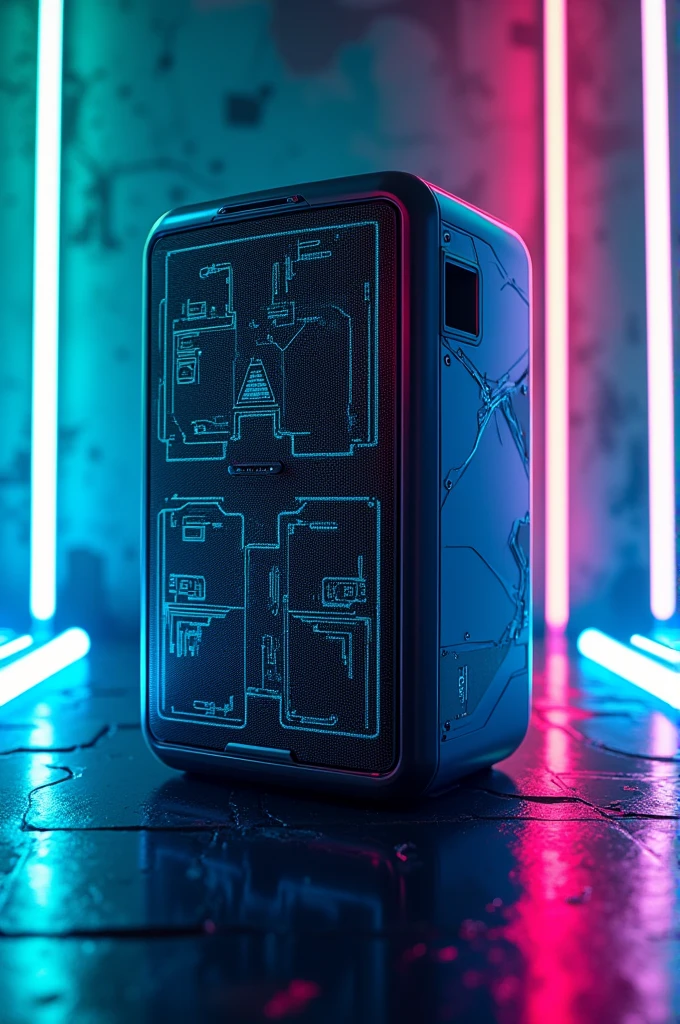 Create a speaker with an electric background and several neon lights