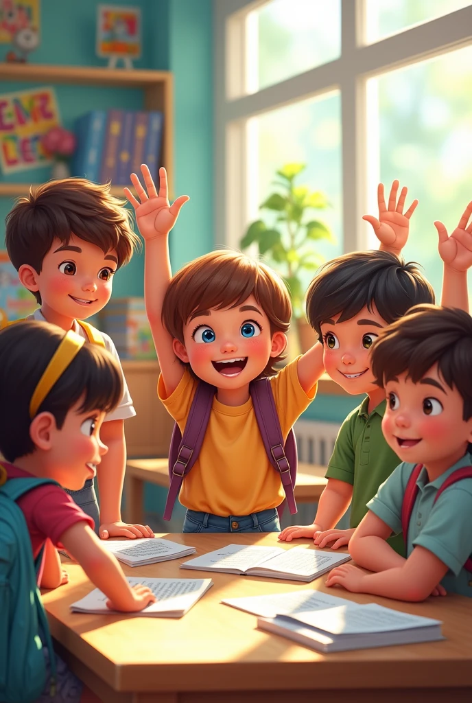 Enjoy learning、Boys and girls in elementary school