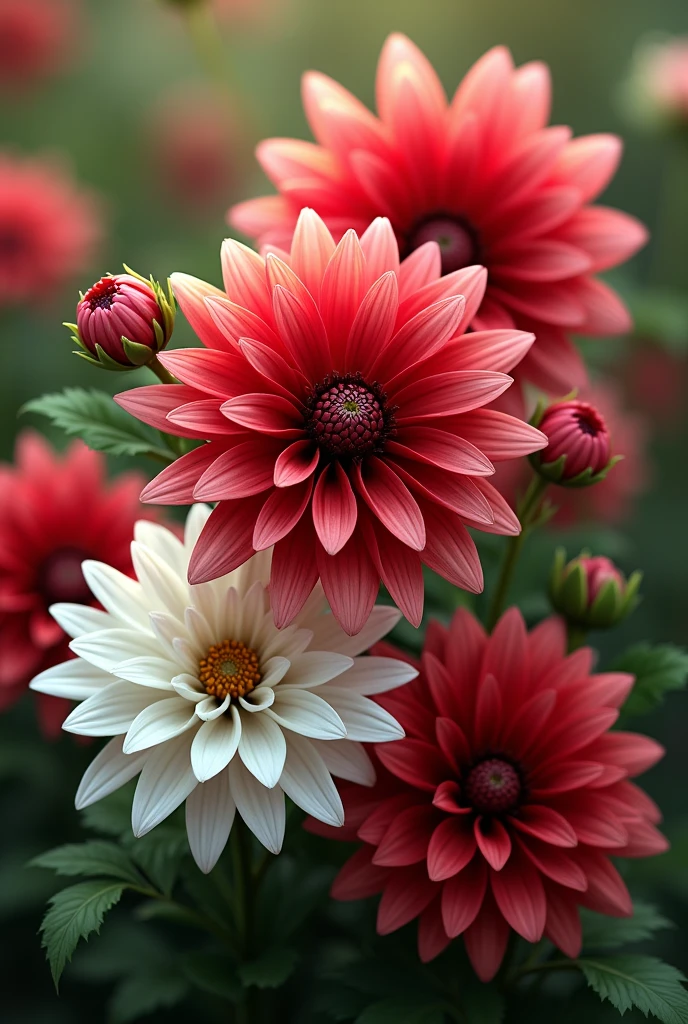 realism. Natural dahlia flowers with the colors of the Mexican flag 