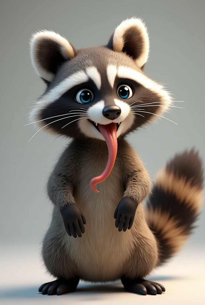 Raccoon sticking out a snake tongue 