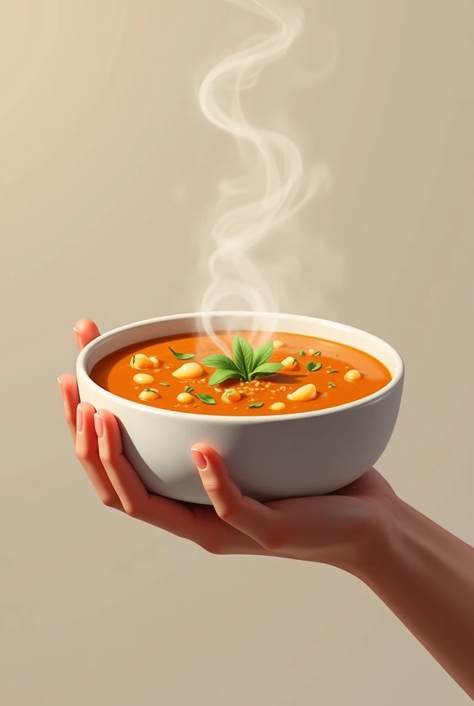 A hand with 4 fingers with a soup