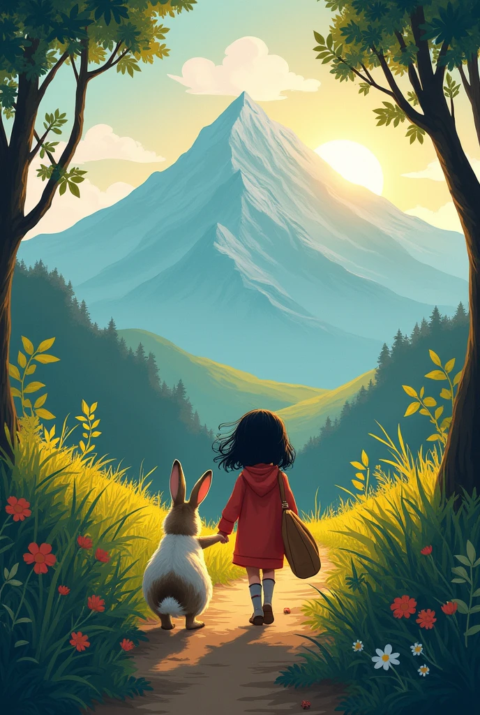 Together with the rabbit, Guddiya started her journey towards the mountain, even though she grew tired along the way.