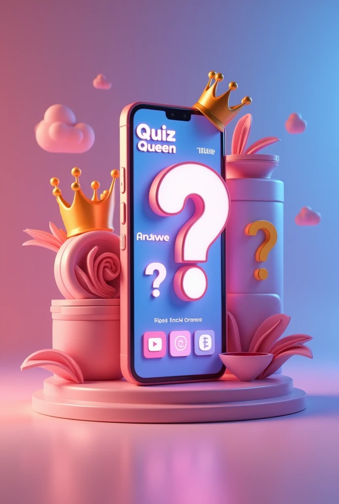 Profile picture for my new YouTube account QuizQueen. You have to recognize a mobile phone as well as a crown and question mark. You should be able to see possible answers. Better style please. You should realize that it is a quiz where you have to decide for something. realistic style. Even more question marks and options and possible answers. There should be a YouTube channel on the phone with the channel “Quiz_Queen 👑❓👑“. It should look very realistic like a screen from real YouTube. Please make it more realistic and place the YouTube and TikTok logo. The previous style was best. The 3 bars below are not good. Write there dear A, B, C and the bars must not be labeled except AB and C