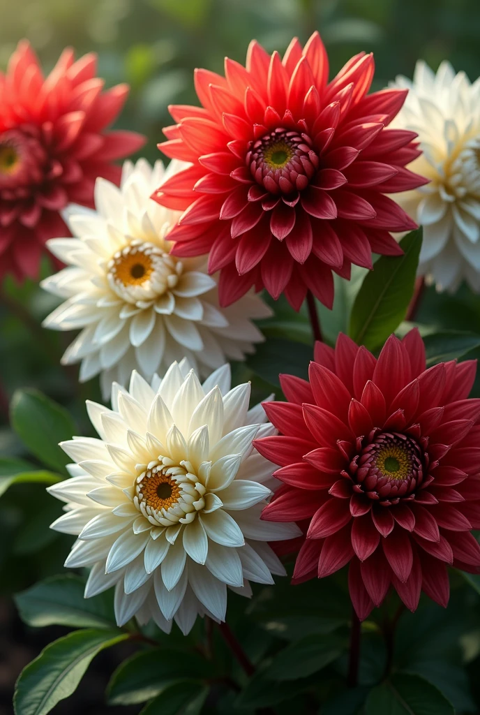 realism. Natural dahlia flowers with the colors of the Mexican flag