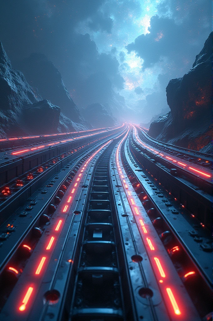 Create an image of technological tracks in a futuristic universe
