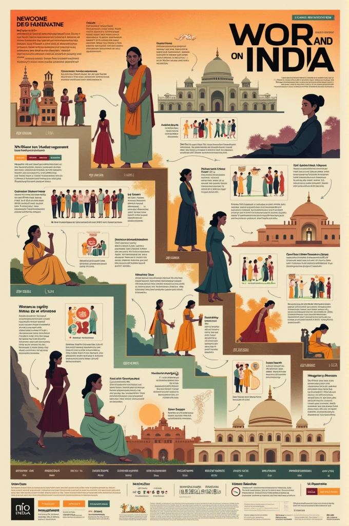 Create a comprehensive infographic depicting the evolution of women's circumstances in India from historical times to the present