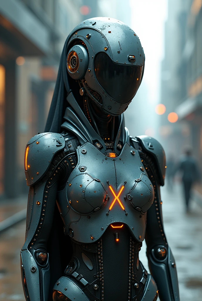 he has a number 12 roman "XII" robotically, cyberpunk, futurist, real, ultra detailed,