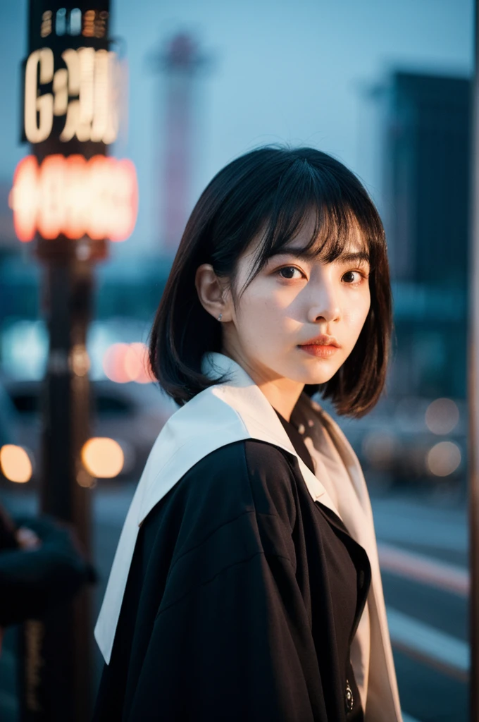 (Cinematic Aesthetic:1.4) Photo of a beautiful korean fashion model bokeh city night