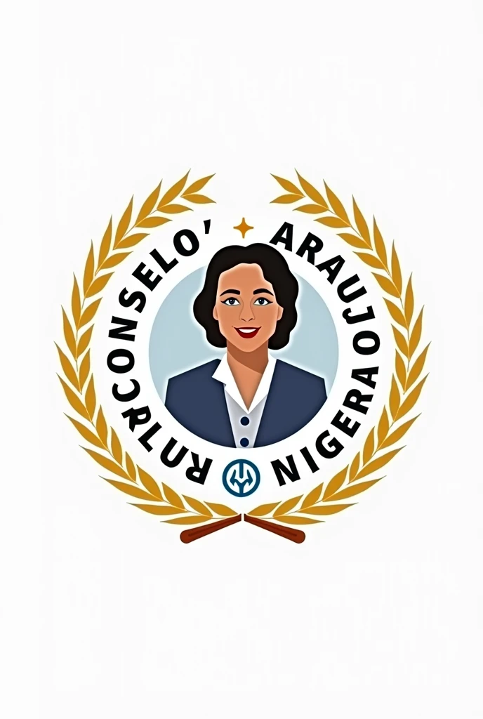 Logo of an educational institution Consuelo Araujo Noguera in a circle where its icons are peace, Culture and education where they are enclosed within the circle and around with some golden wheat leaves and in the center to Consulo Araujo Noguera a photo with the characteristic colors blue, White and yellow